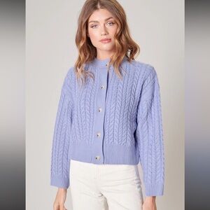 Sugar Lips Cable Knit Button Front Cardigan Sweater Periwinkle Blue Size Small